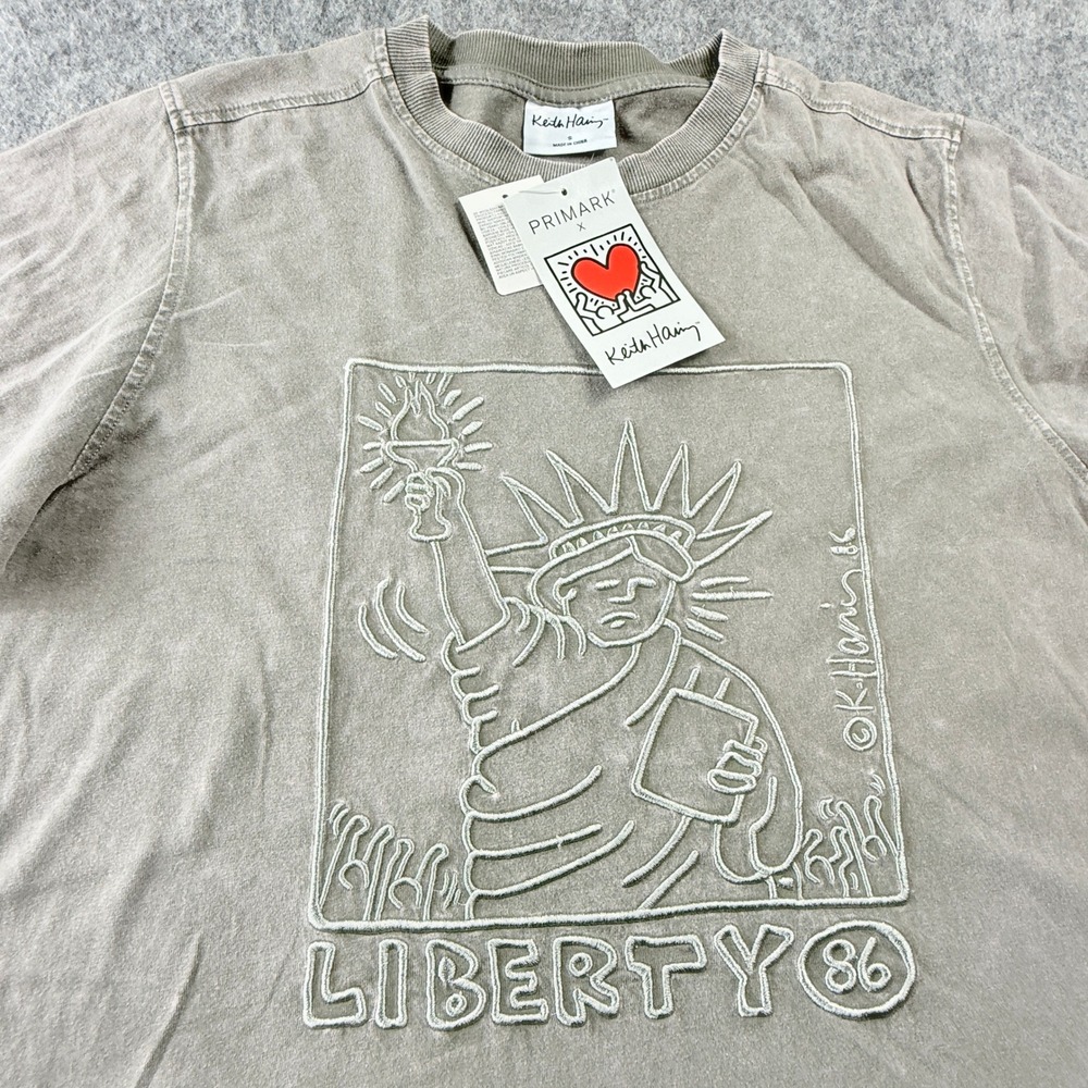 NWT KEITH‎ HARING Liberty Unisex T-Shirt Washed Grey Primark Size Small